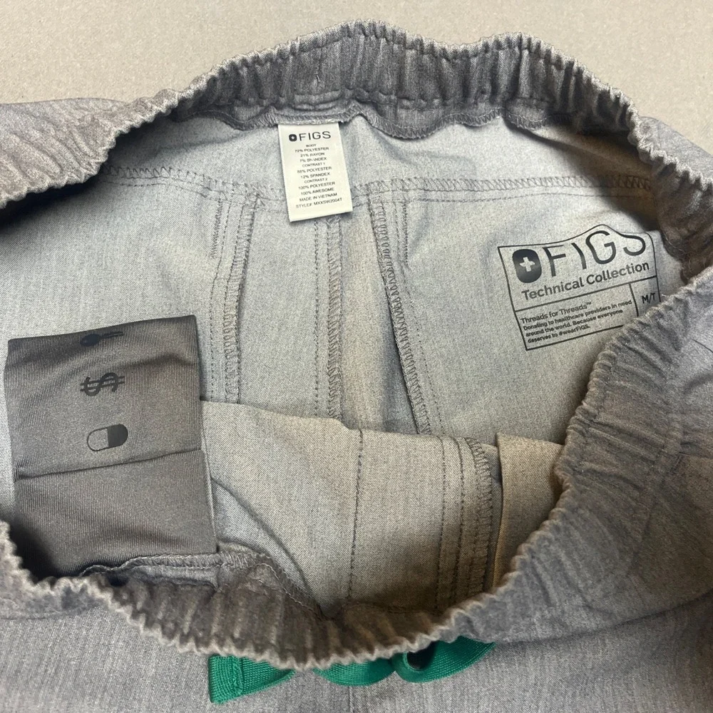 FIGS Technical Collection Jogger Scrub Pants M/T Grey Heathered Comfort Fit